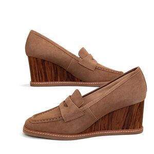 Sanctuary‎ Cadence Wedge Penny Loafer Acorn Size 7.5 Genuine Suede